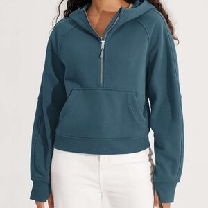 Ododos Cozy Half-Zip Fleece Cropped Hoodie Sweatshirt Thumbholes Size XL
